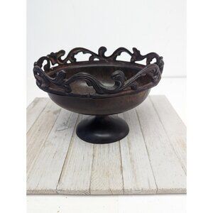 Vintage Cast Decorative Oval Footed Planter / Bowl Scrollwork 9"X7" Brass??